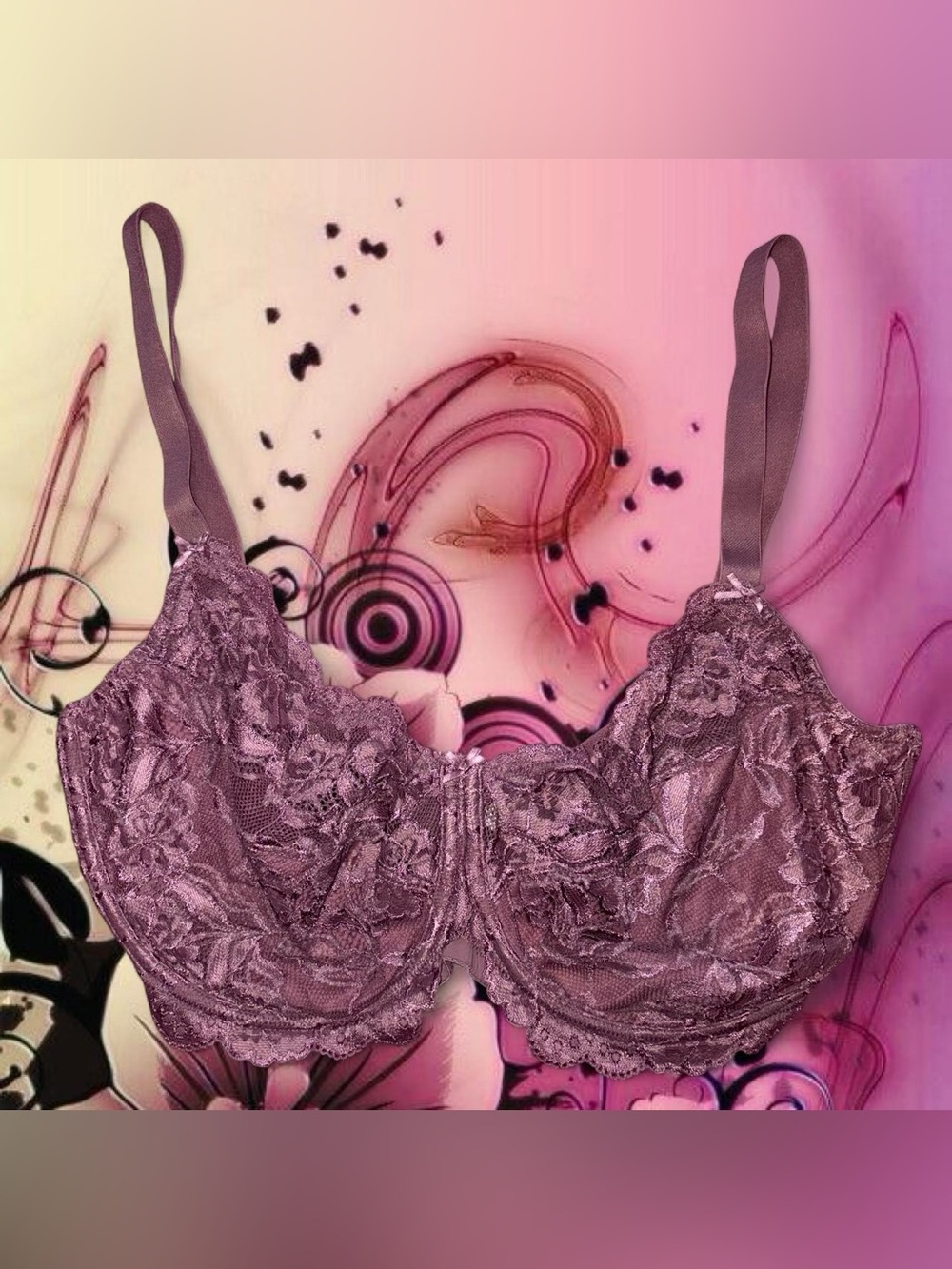 floral lace full coverage unlined bra - delimira, sz 36i